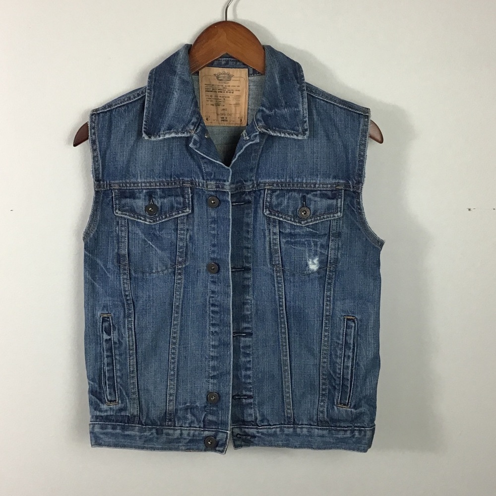 Vintage old navy denim jean vest 100% cotton distressed Womens large